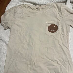Comfort Colors Cream Tee with Brown Smiley Pocket